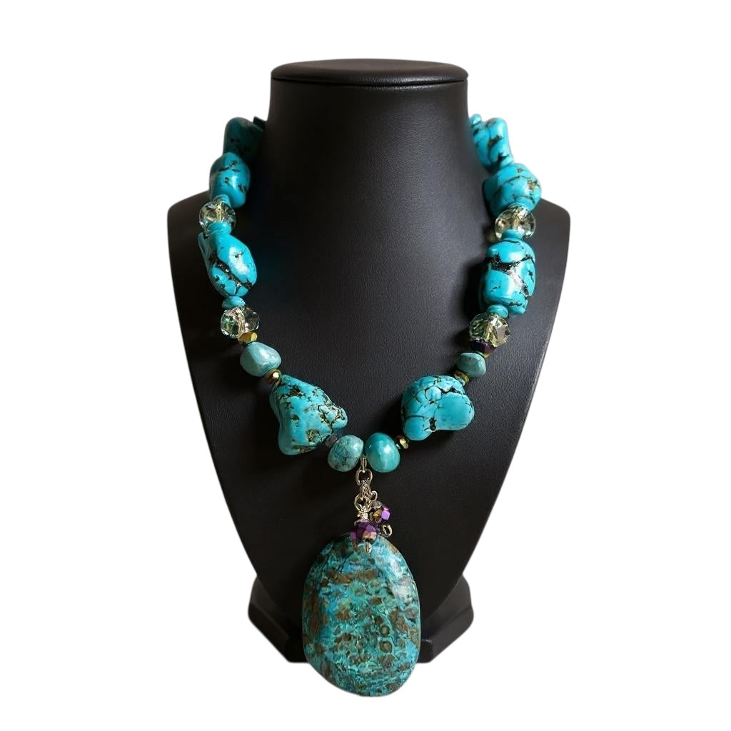 Turquoise and Chrysocolla Harmony: Handcrafted Statement Necklace
