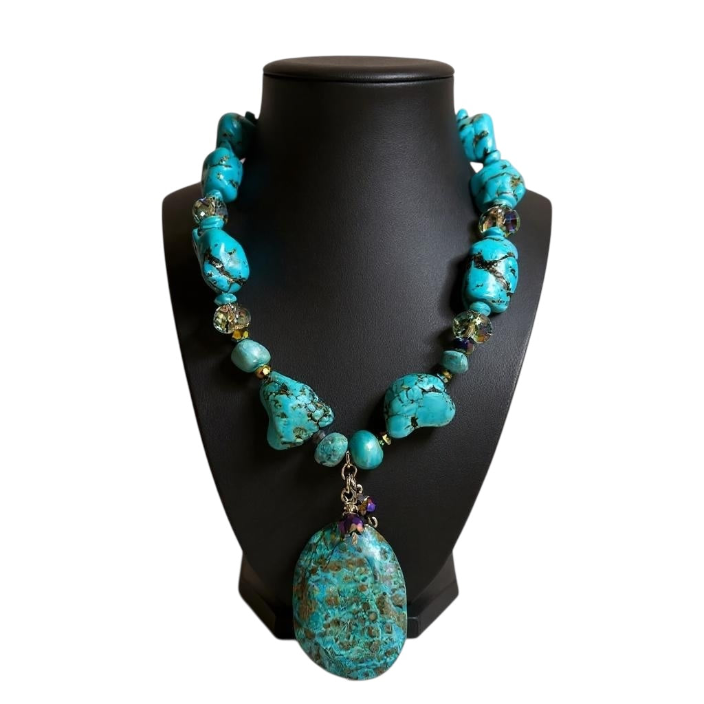 Turquoise and Chrysocolla Harmony: Handcrafted Statement Necklace