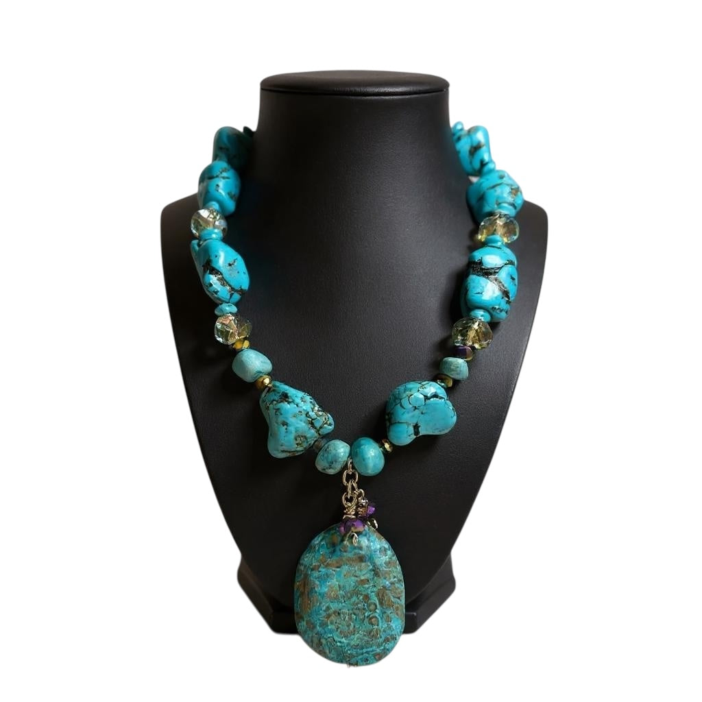 Turquoise and Chrysocolla Harmony: Handcrafted Statement Necklace