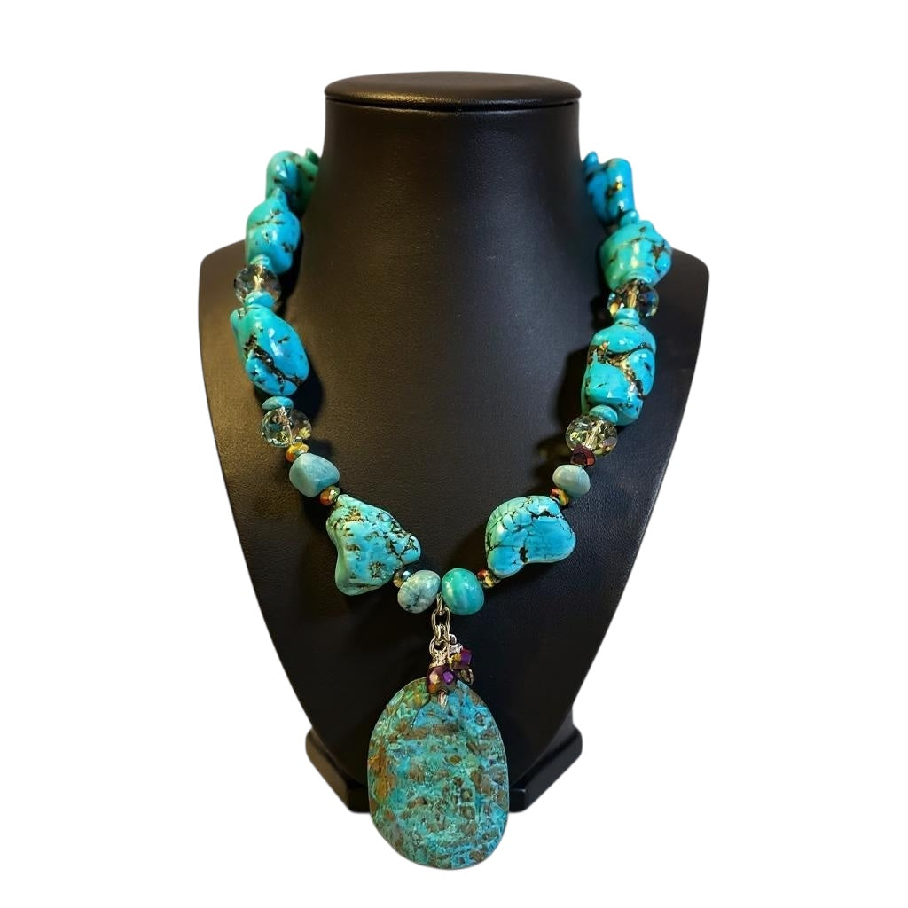 Turquoise and Chrysocolla Harmony: Handcrafted Statement Necklace