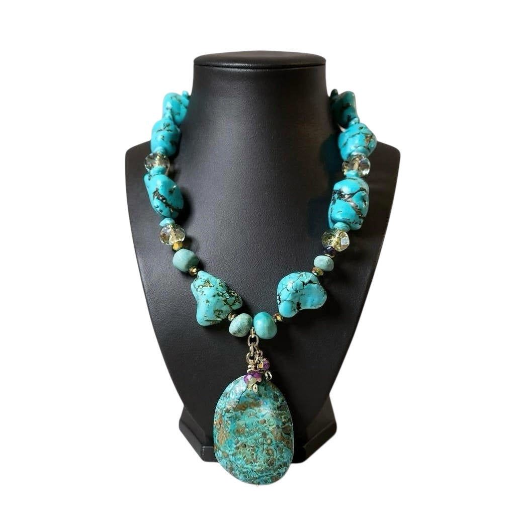 Turquoise and Chrysocolla Harmony: Handcrafted Statement Necklace