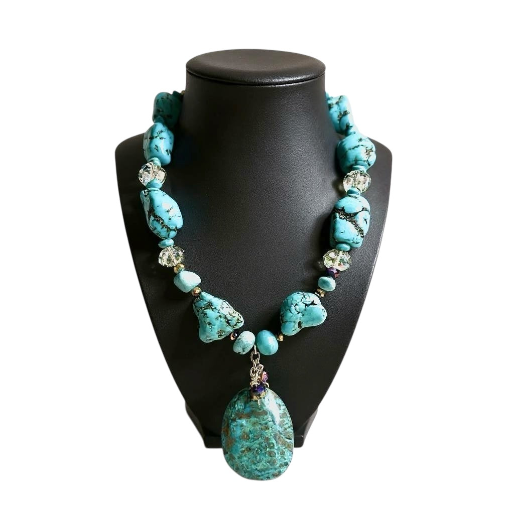 Turquoise and Chrysocolla Harmony: Handcrafted Statement Necklace