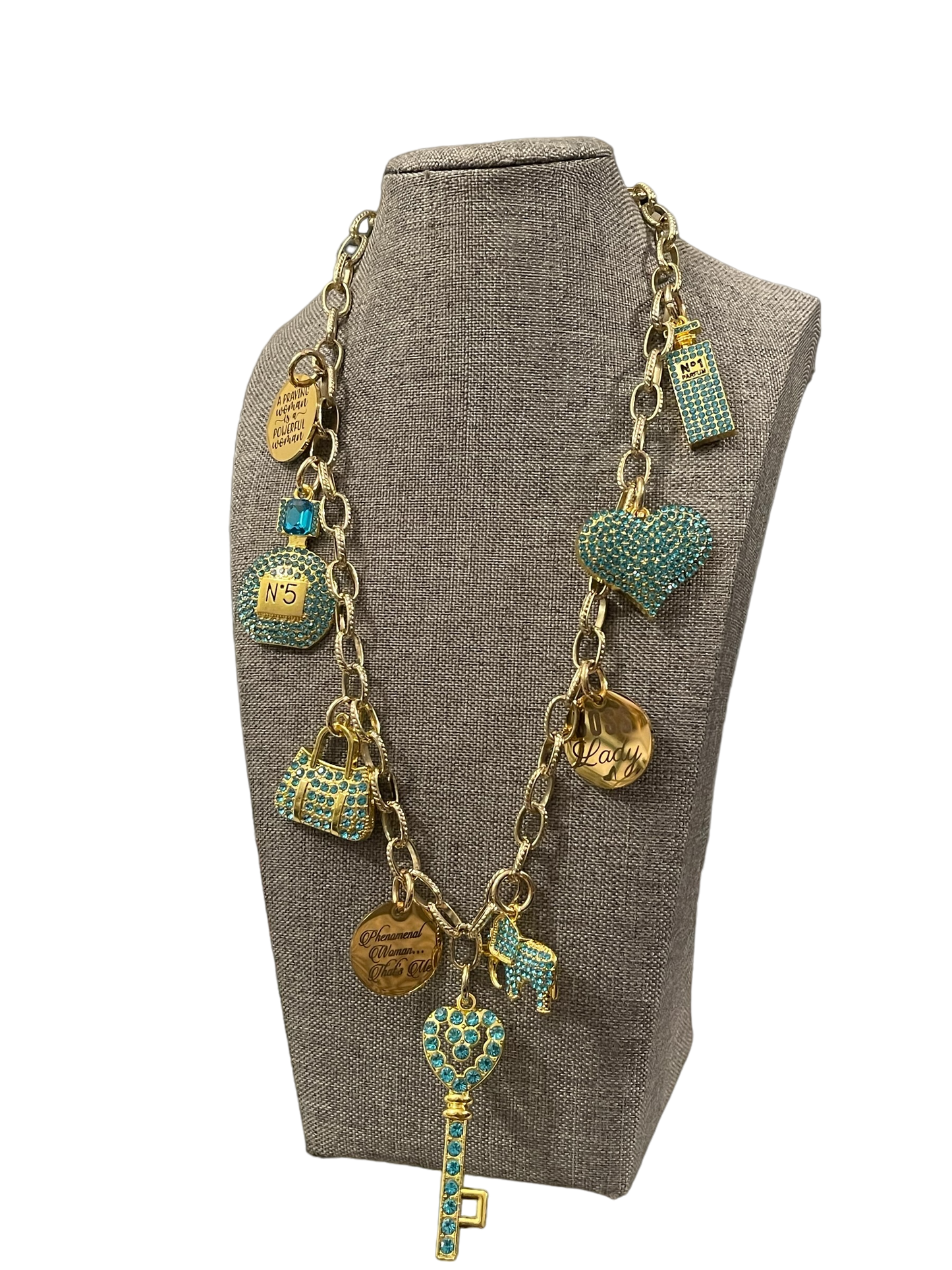 Turquoise & Gold Charm Necklace