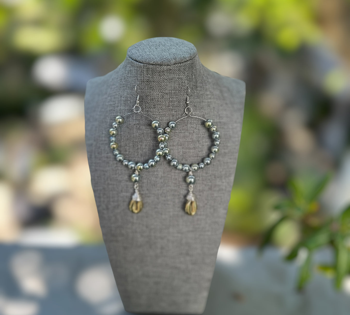 Gray Gold Iridscent Dangling Hoops
