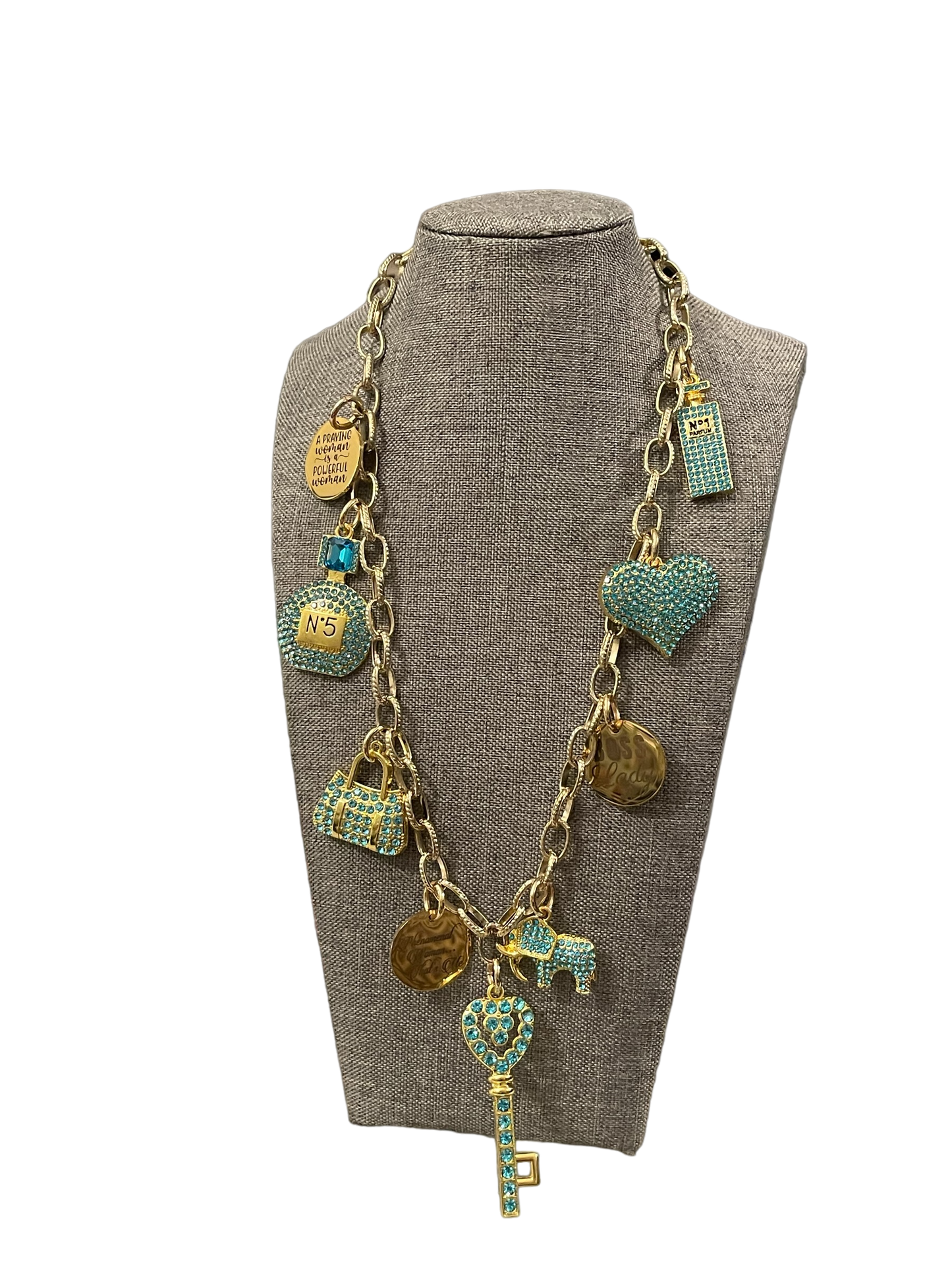 Turquoise & Gold Charm Necklace