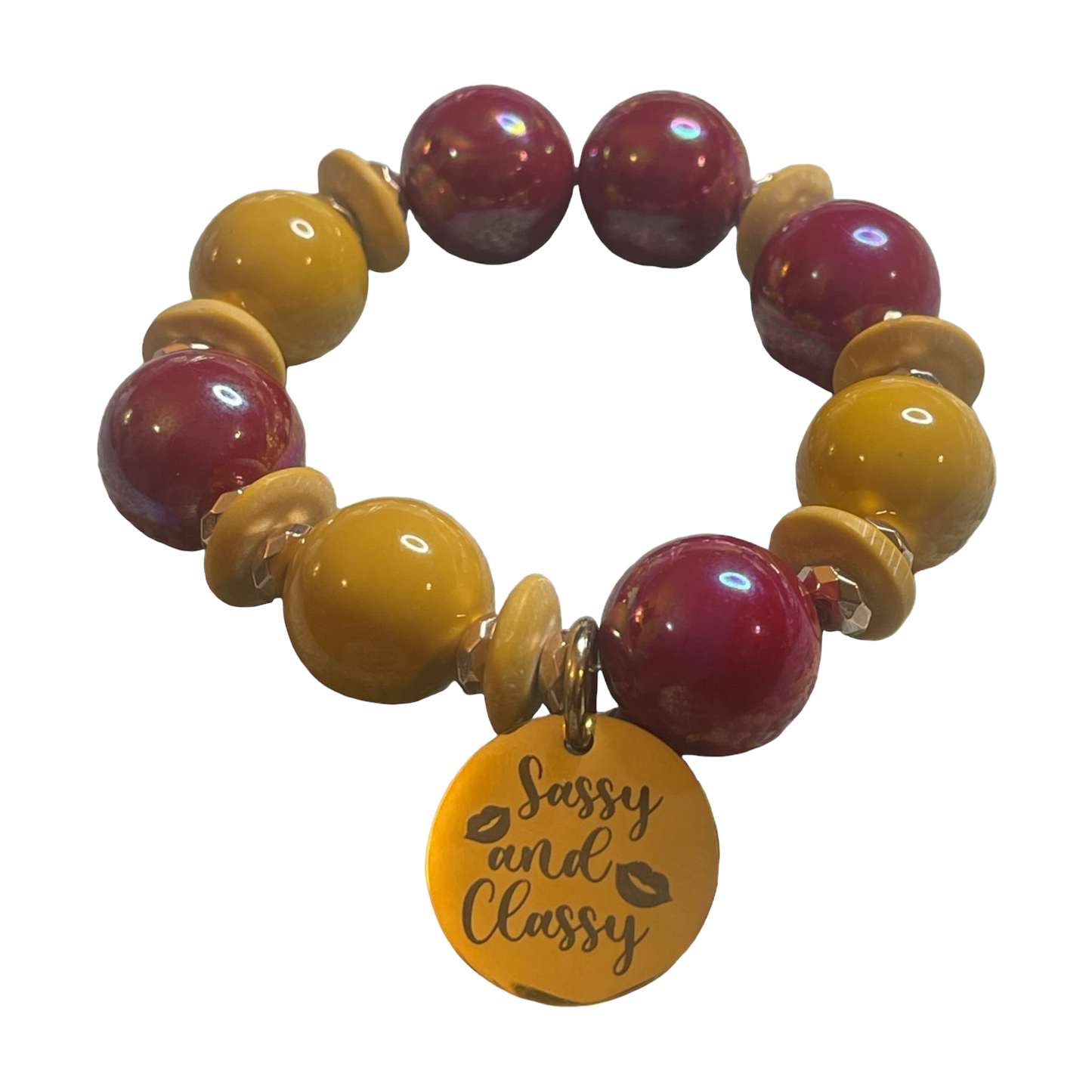 Gold & Red Stretch Strand Bracelet