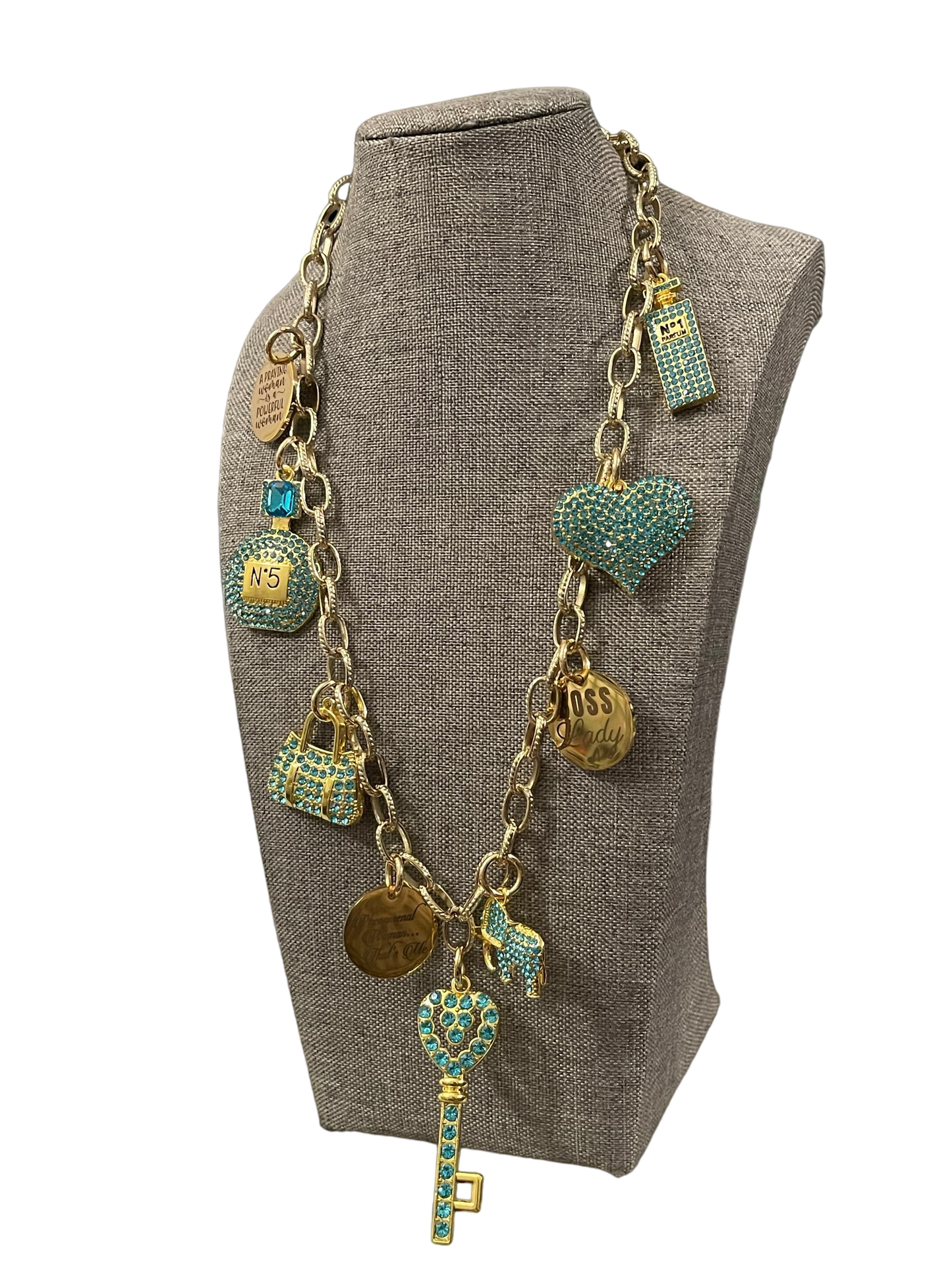 Turquoise & Gold Charm Necklace