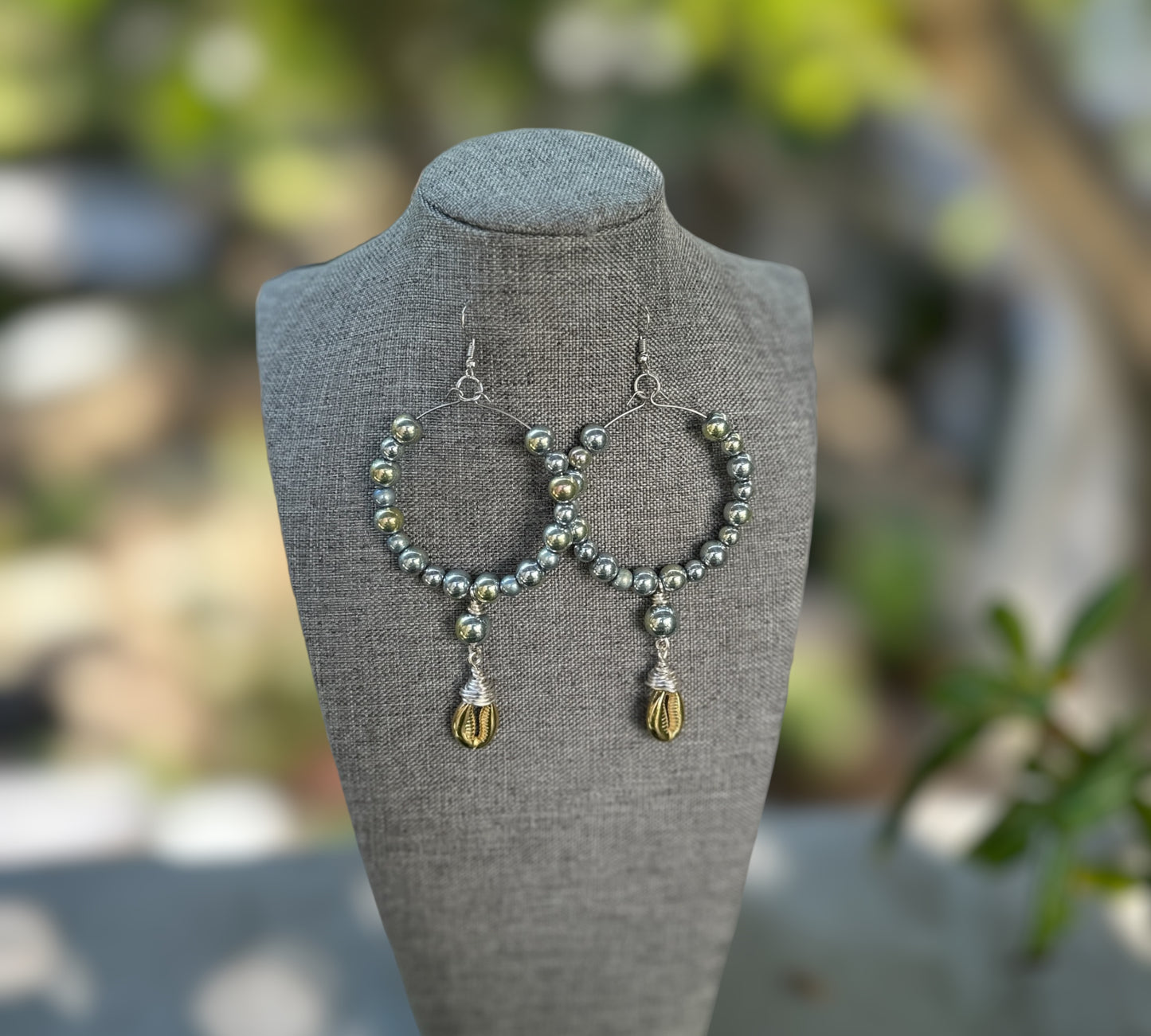 Gray Gold Iridscent Dangling Hoops