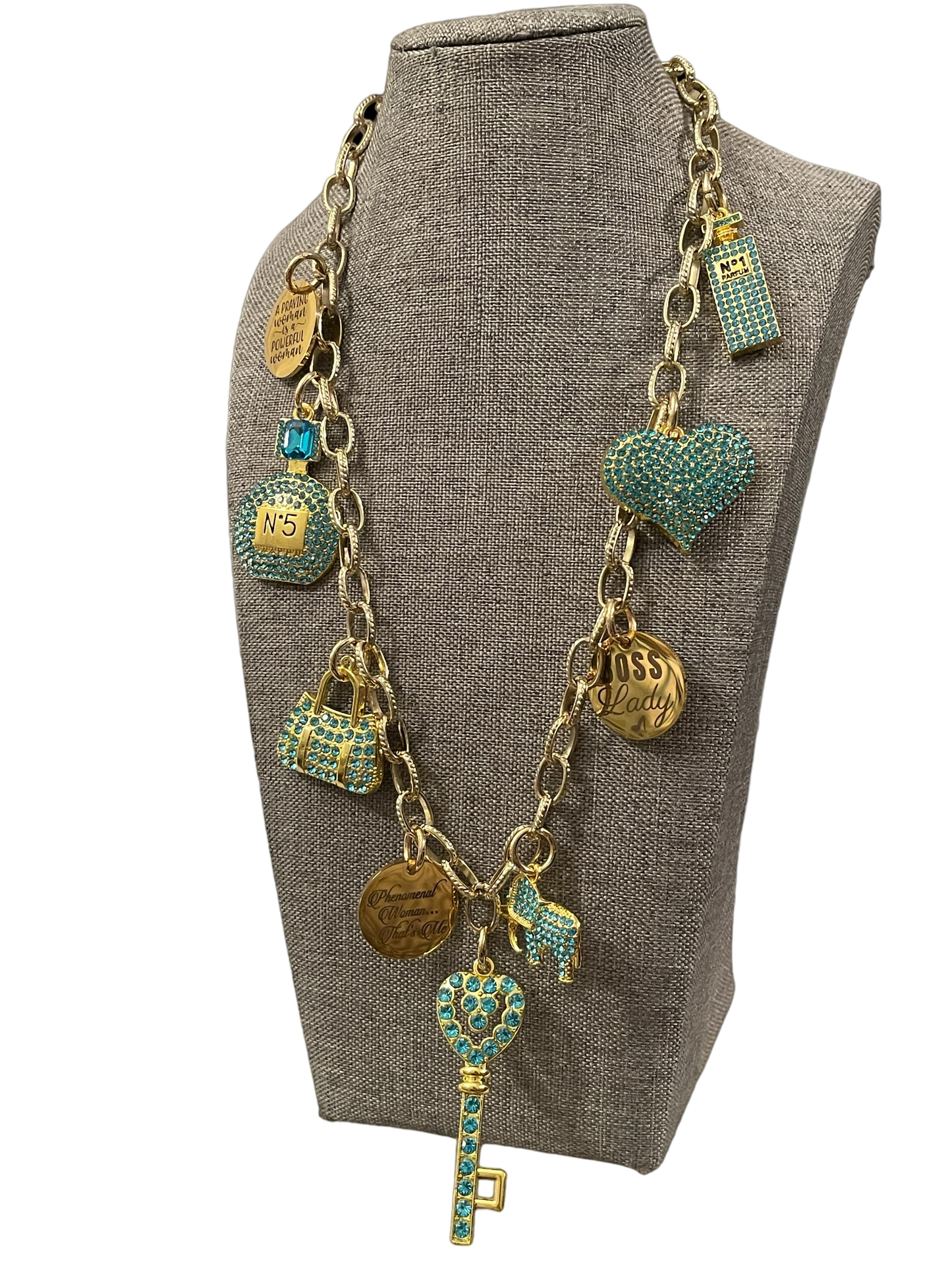 Turquoise & Gold Charm Necklace