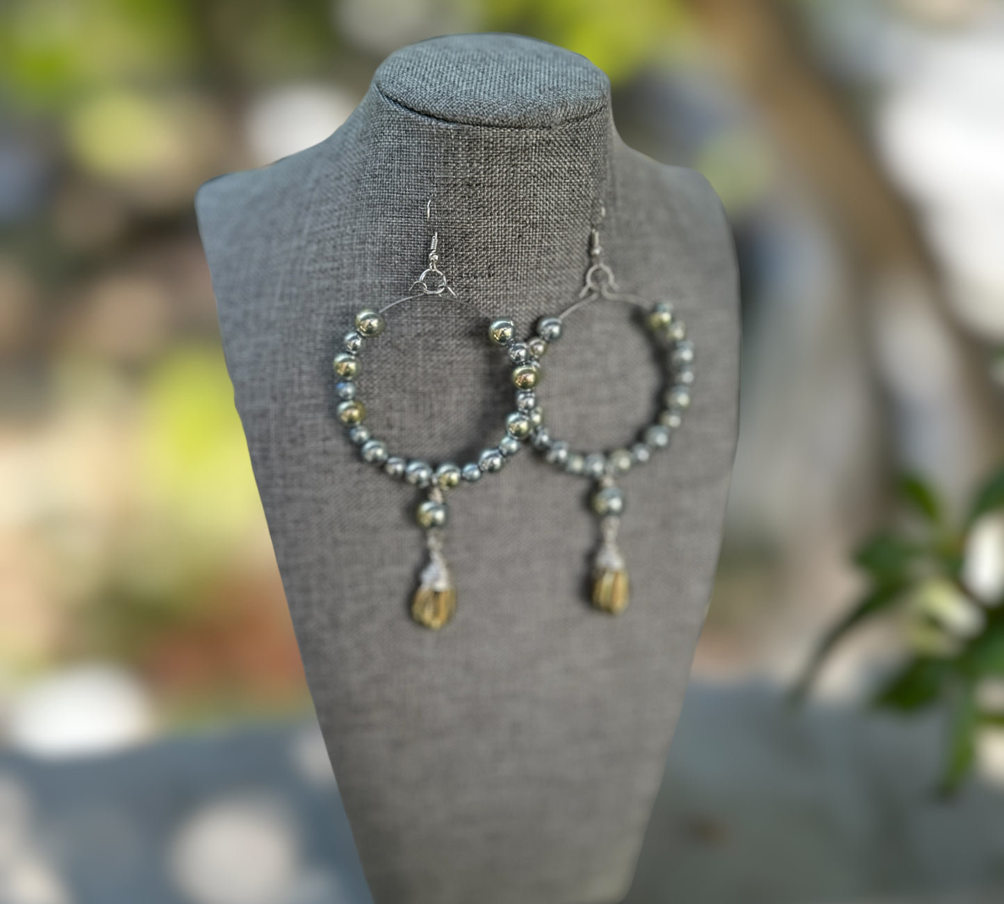 Gray Gold Iridscent Dangling Hoops