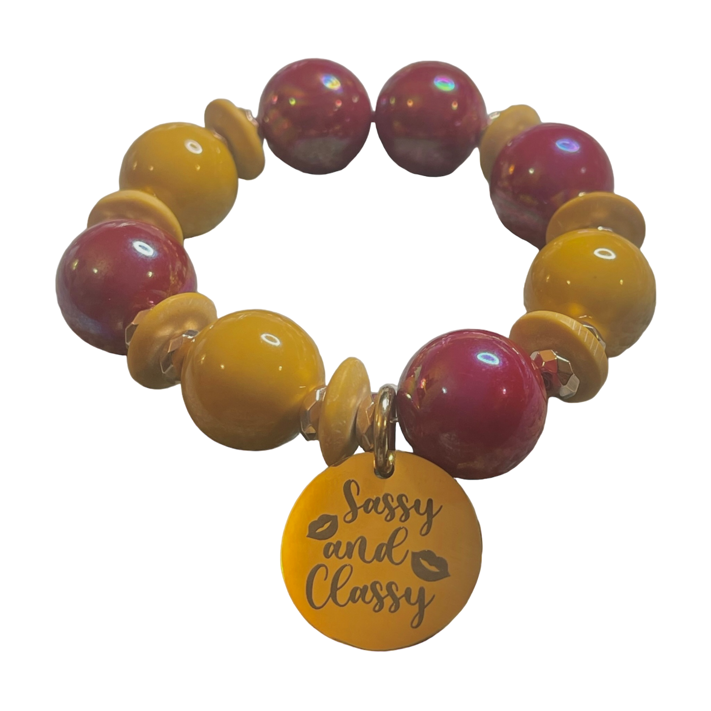 Gold & Red Stretch Strand Bracelet