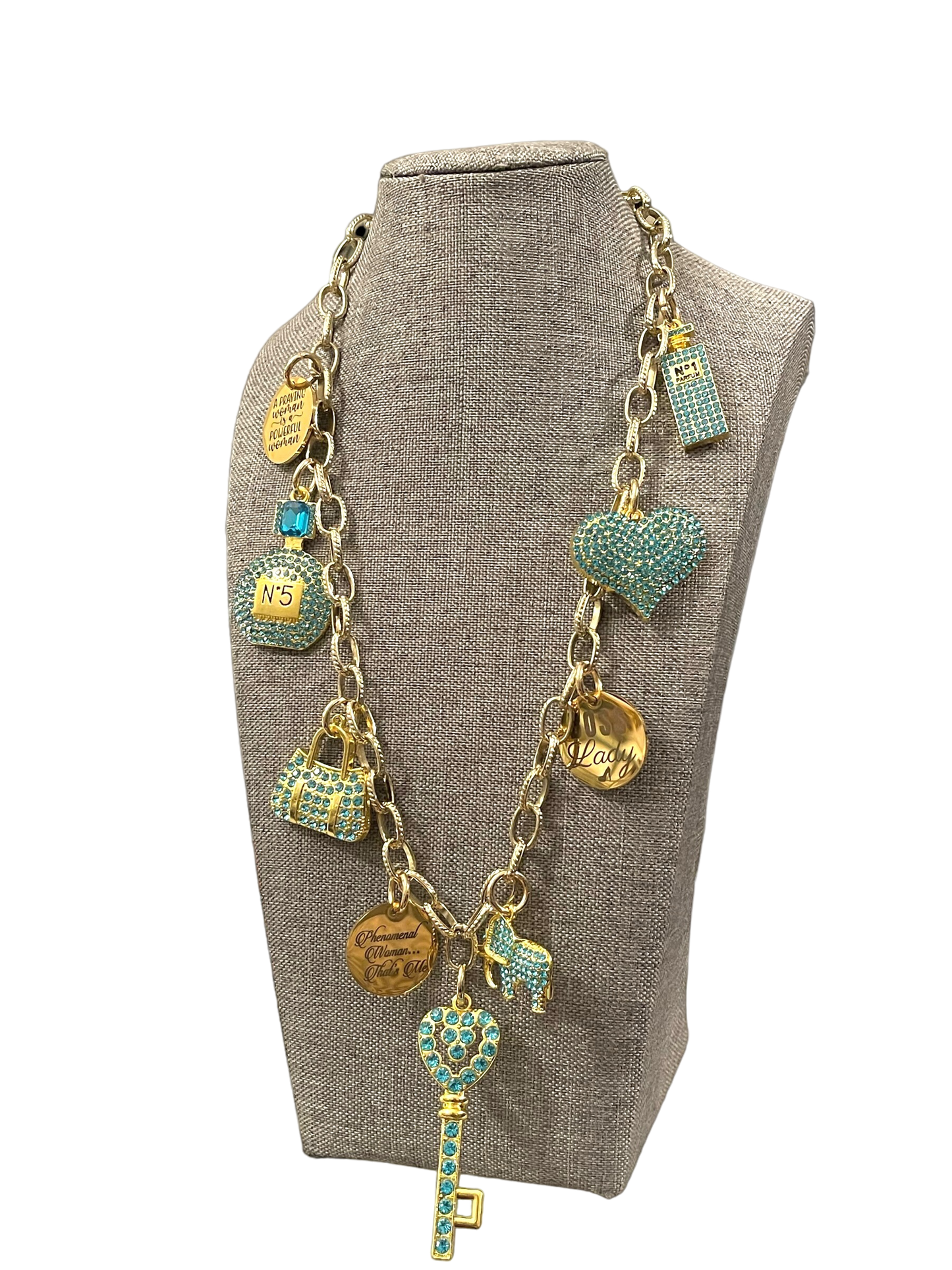 Turquoise & Gold Charm Necklace
