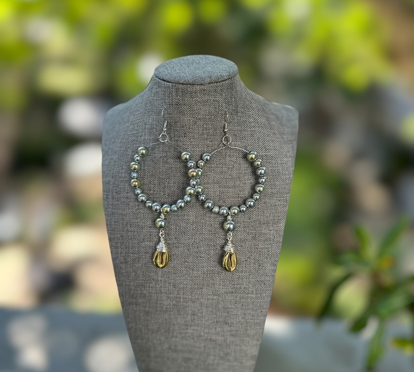 Gray Gold Iridscent Dangling Hoops