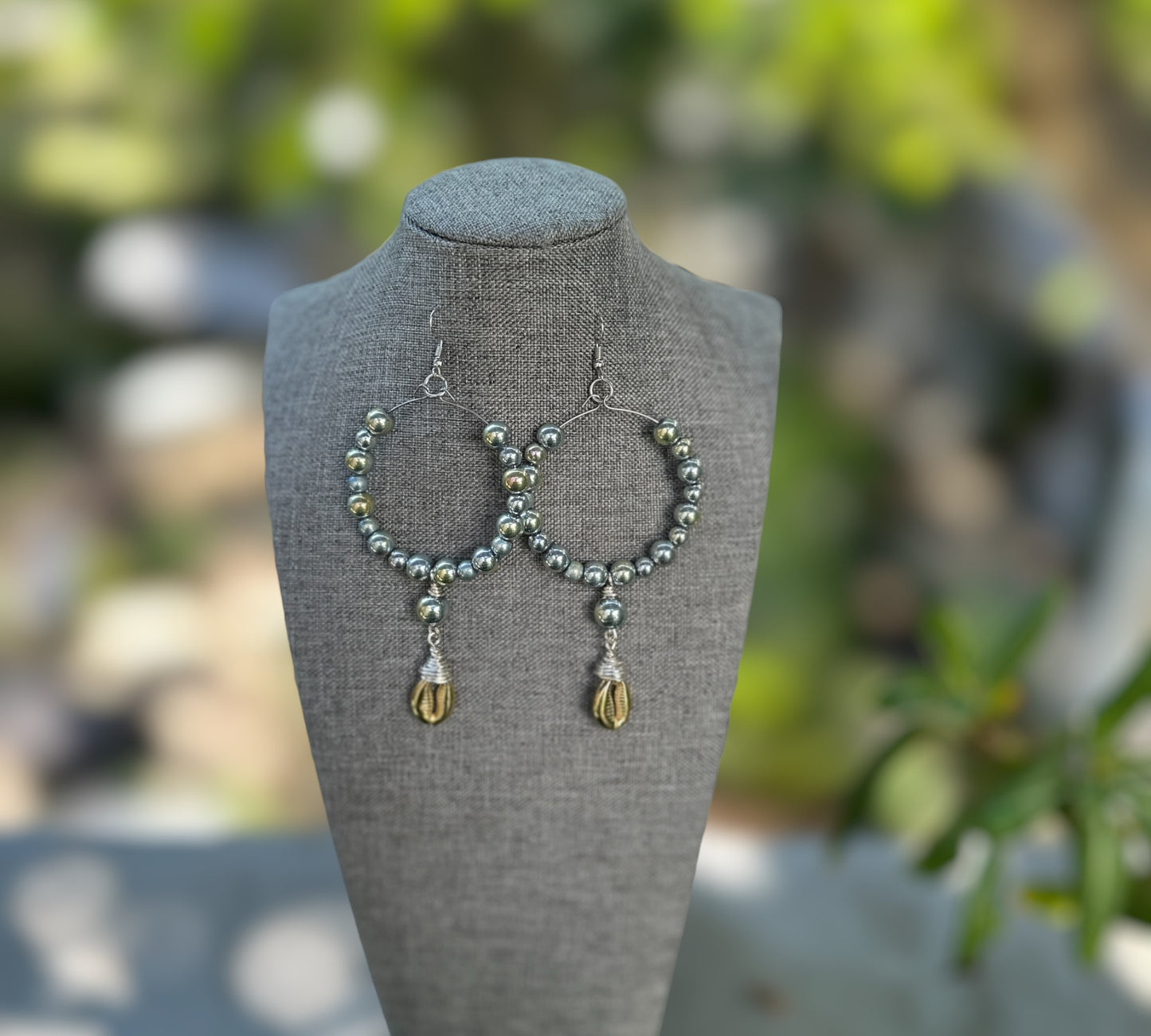Gray Gold Iridscent Dangling Hoops