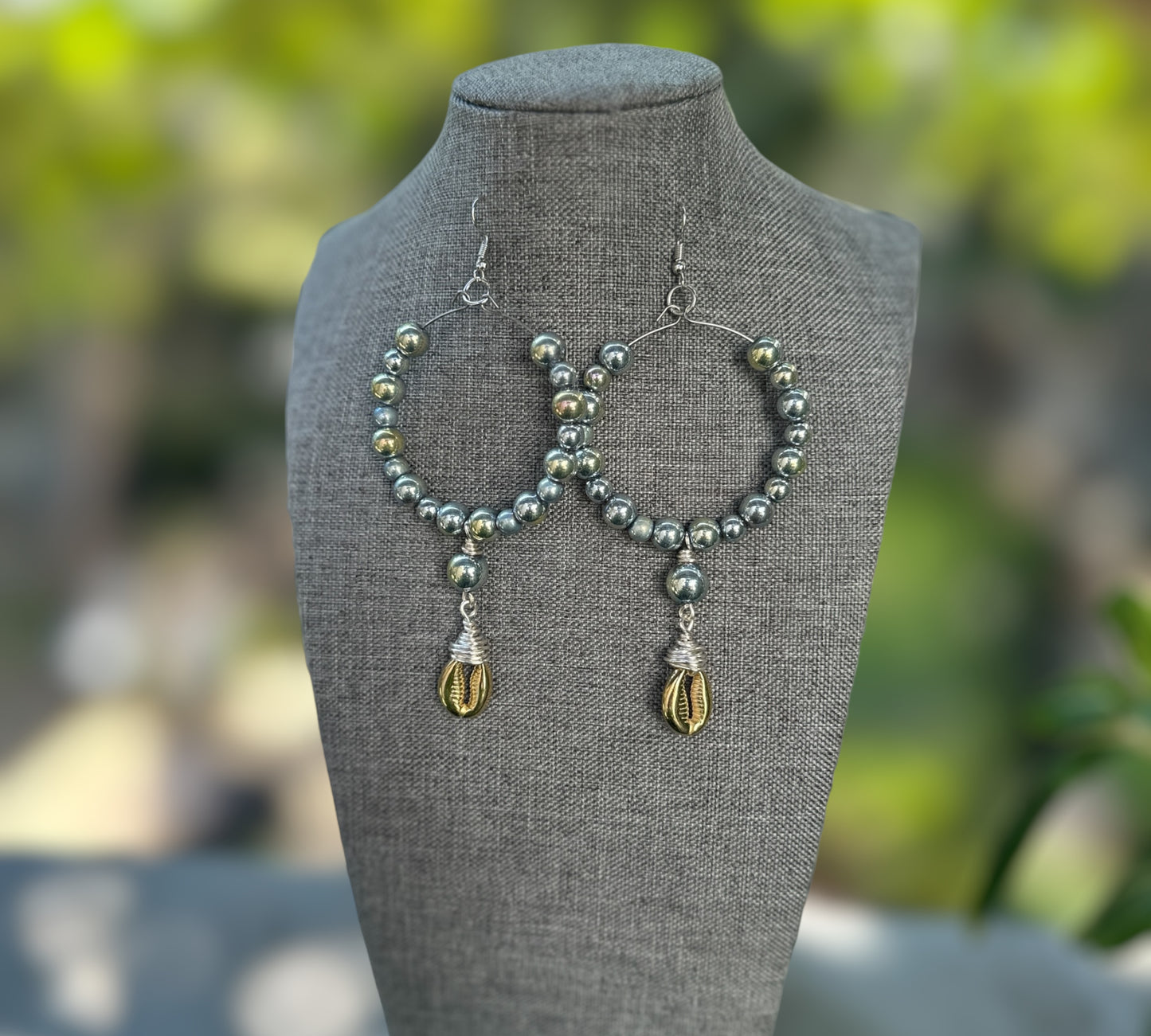 Gray Gold Iridscent Dangling Hoops