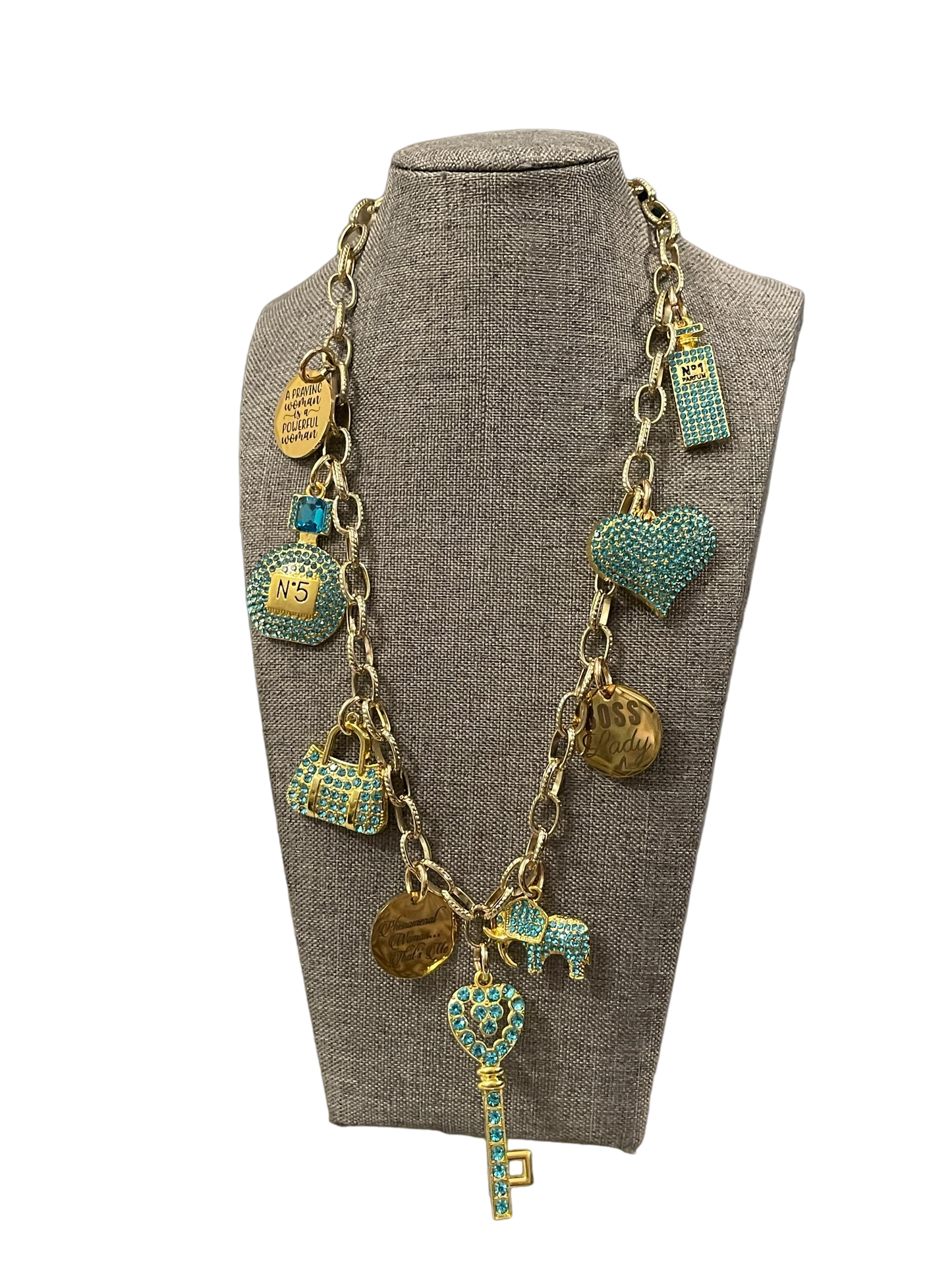 Turquoise & Gold Charm Necklace