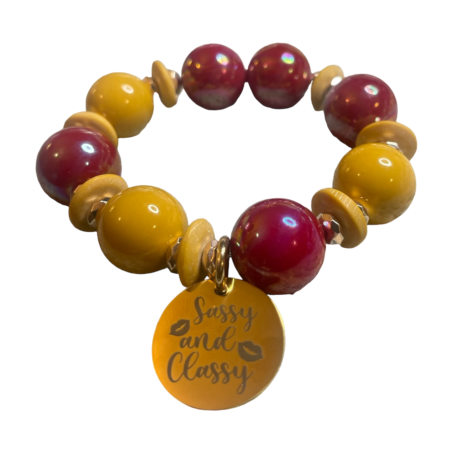 Gold & Red Stretch Strand Bracelet
