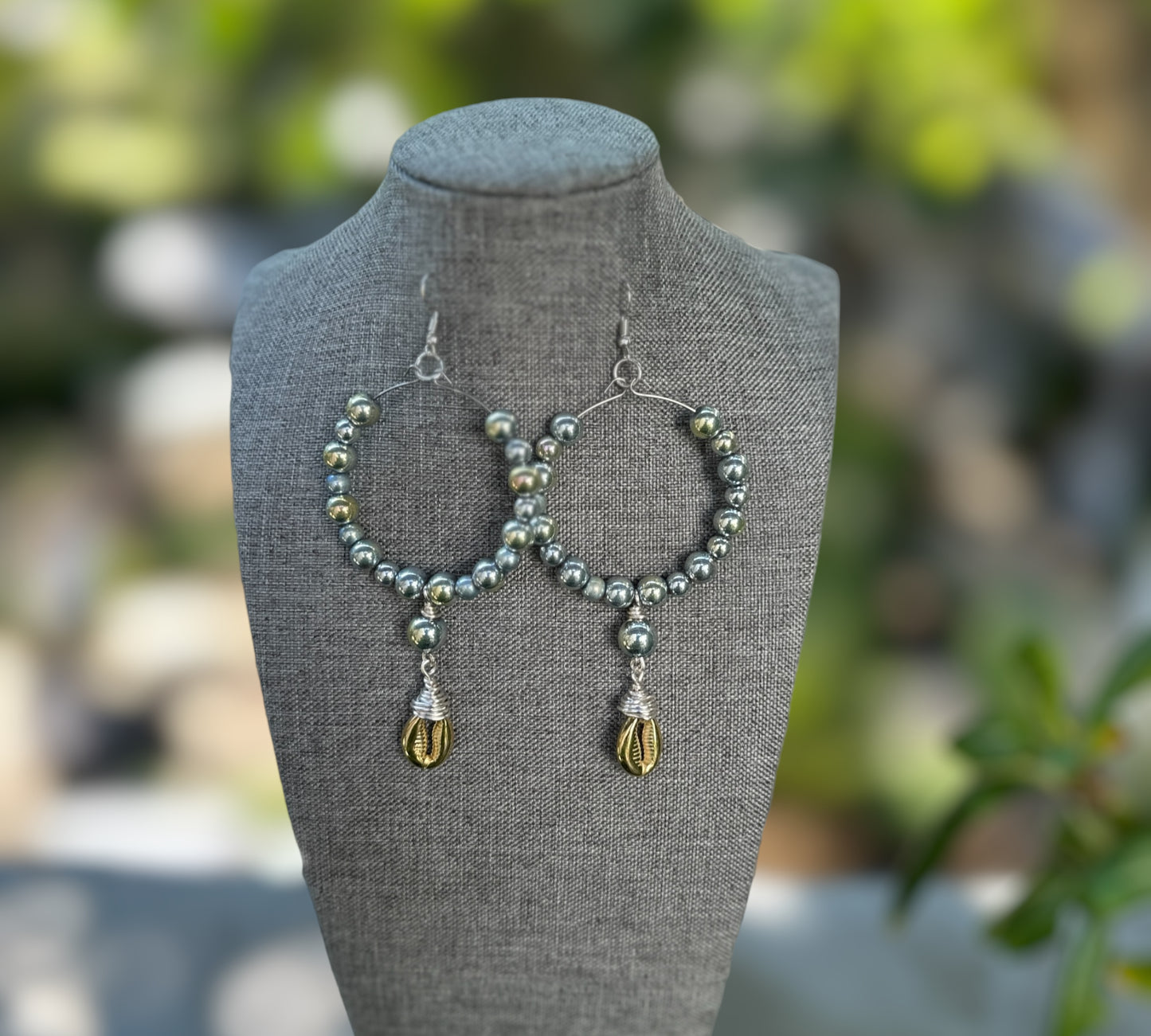 Gray Gold Iridscent Dangling Hoops