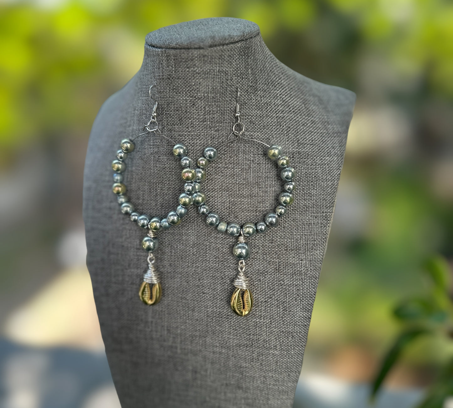 Gray Gold Iridscent Dangling Hoops