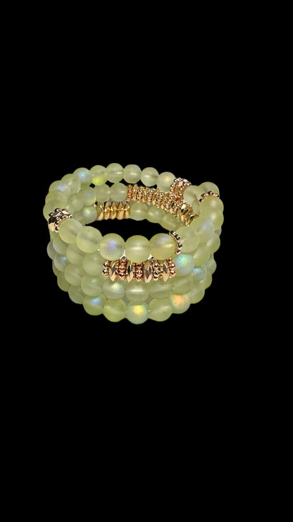 Lime Beaded Memory Wire Bracelet