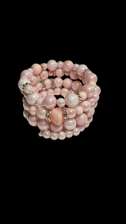 Pink Gloss Beaded Memory Bracelet