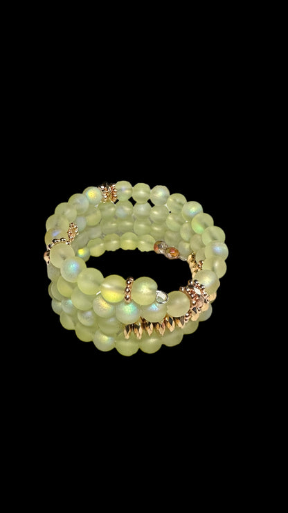 Lime Beaded Memory Wire Bracelet