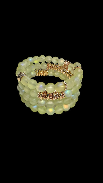 Lime Beaded Memory Wire Bracelet