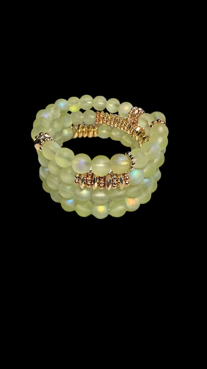 Lime Beaded Memory Wire Bracelet