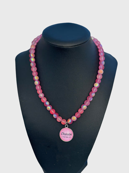 Fuchsia Chosen Beaded Stretch Necklace