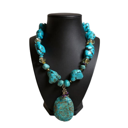 Turquoise and Chrysocolla Harmony: Handcrafted Statement Necklace