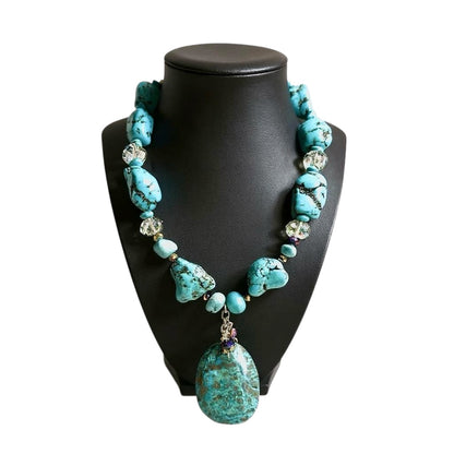 Turquoise and Chrysocolla Harmony: Handcrafted Statement Necklace