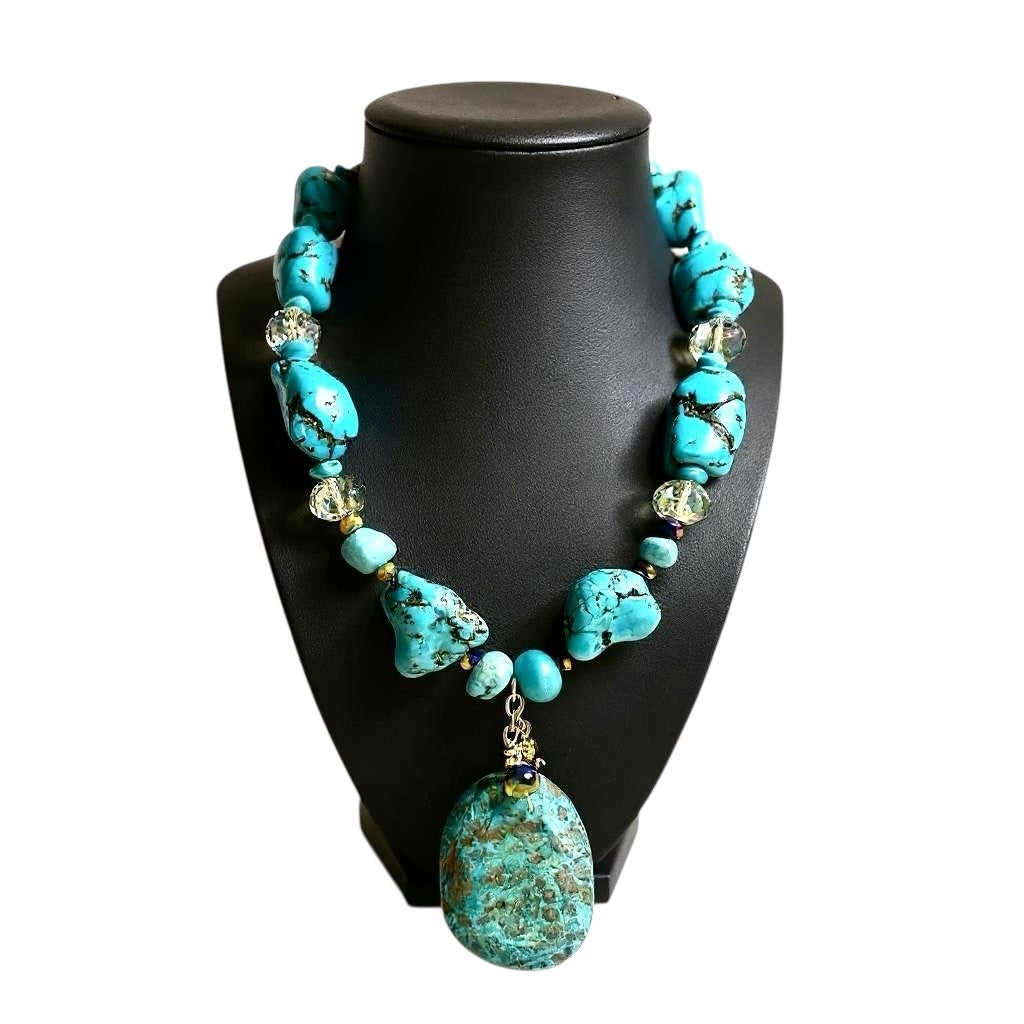 Turquoise and Chrysocolla Harmony: Handcrafted Statement Necklace