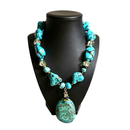 Turquoise and Chrysocolla Harmony: Handcrafted Statement Necklace