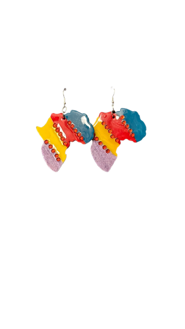 Colorful Hand-painted African Map Earrings