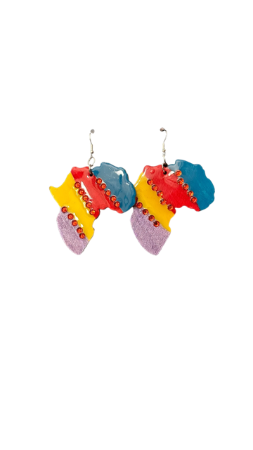 Colorful Hand-painted African Map Earrings