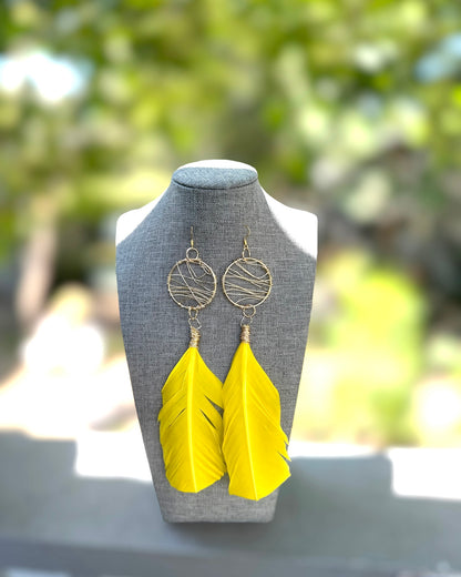 Yellow Feather Earrings