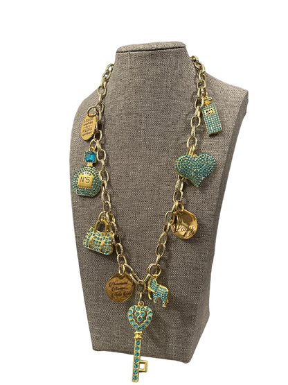 Turquoise & Gold Charm Necklace