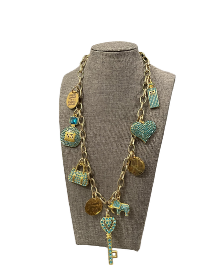 Turquoise & Gold Charm Necklace