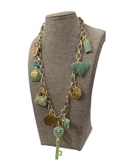 Turquoise & Gold Charm Necklace