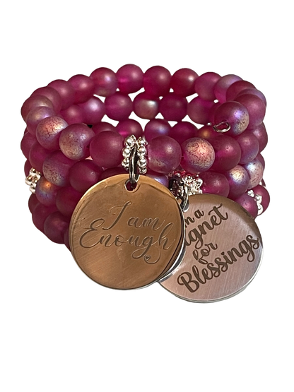 Cranberry Beaded Memory Wire Bracelet