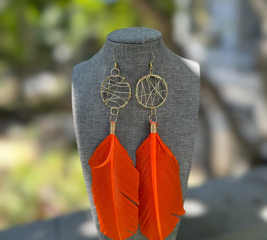 Orange Feather Earrings