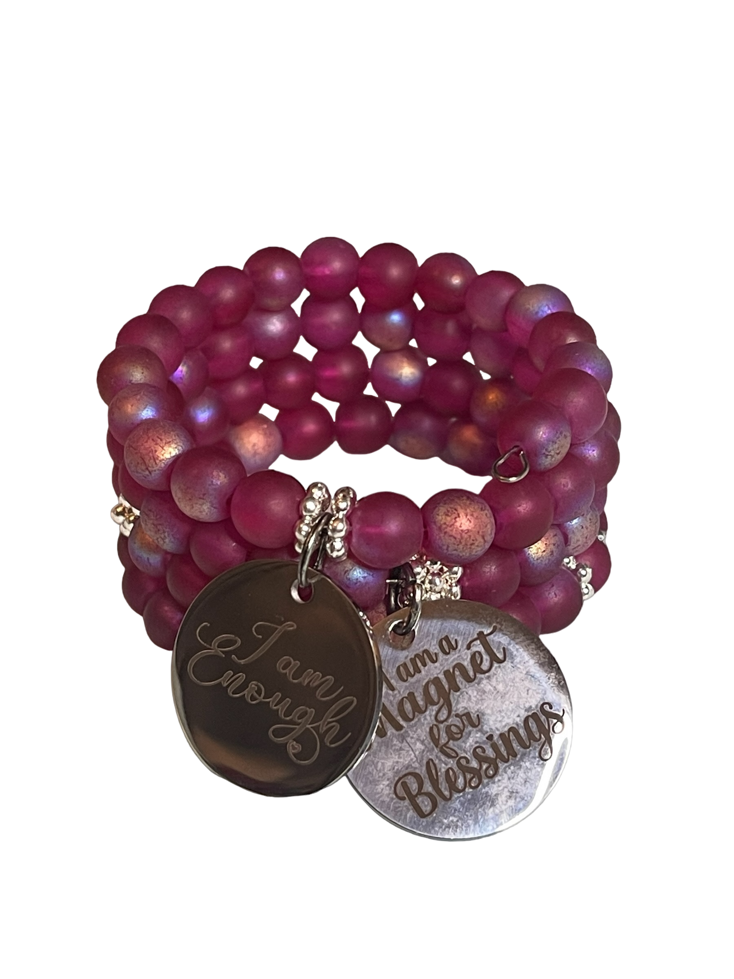 Cranberry Beaded Memory Wire Bracelet