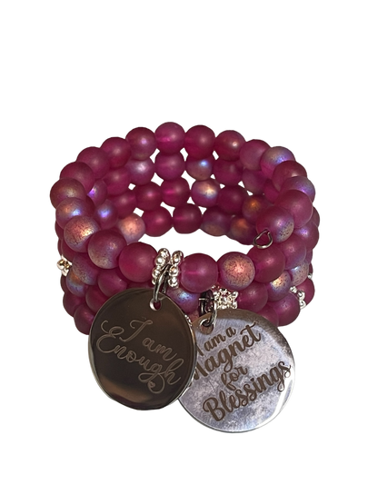 Cranberry Beaded Memory Wire Bracelet