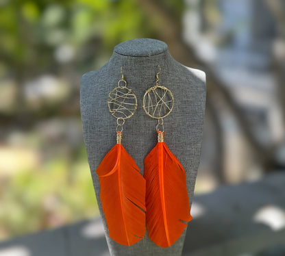 Orange Feather Earrings