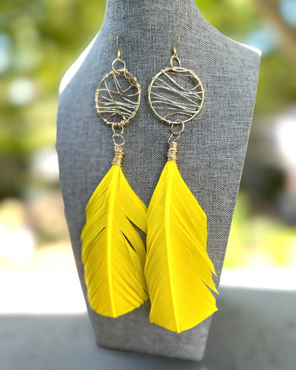 Yellow Feather Earrings