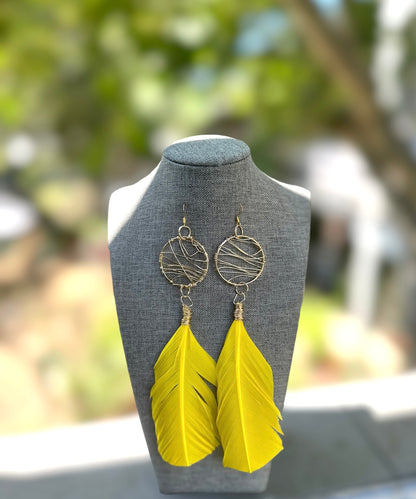 Yellow Feather Earrings