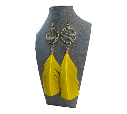 Yellow Feather Earrings