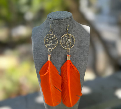 Orange Feather Earrings