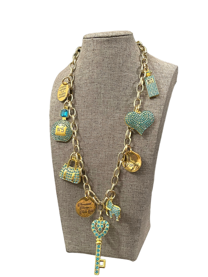Turquoise & Gold Charm Necklace
