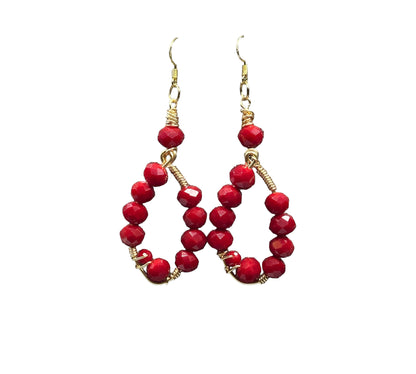 Red Wired Wrapped Earrings